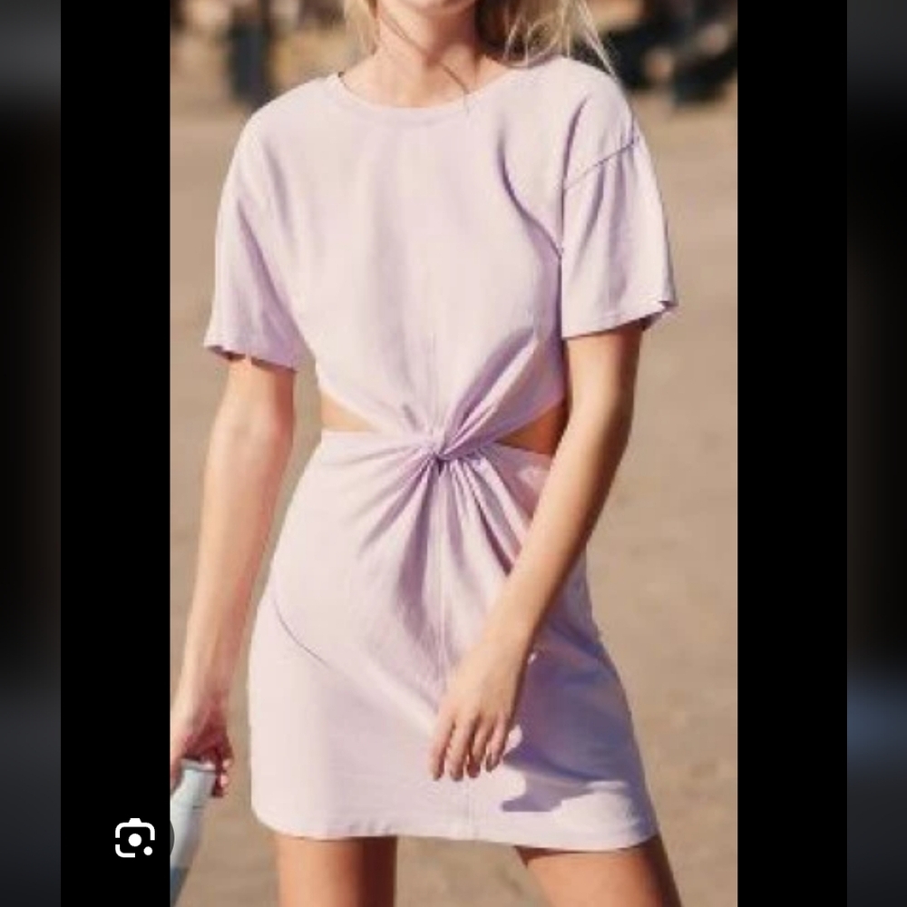 L Space Lost Winds cut-out Tshirt dress in pastel light pink Sz M 100% cotton